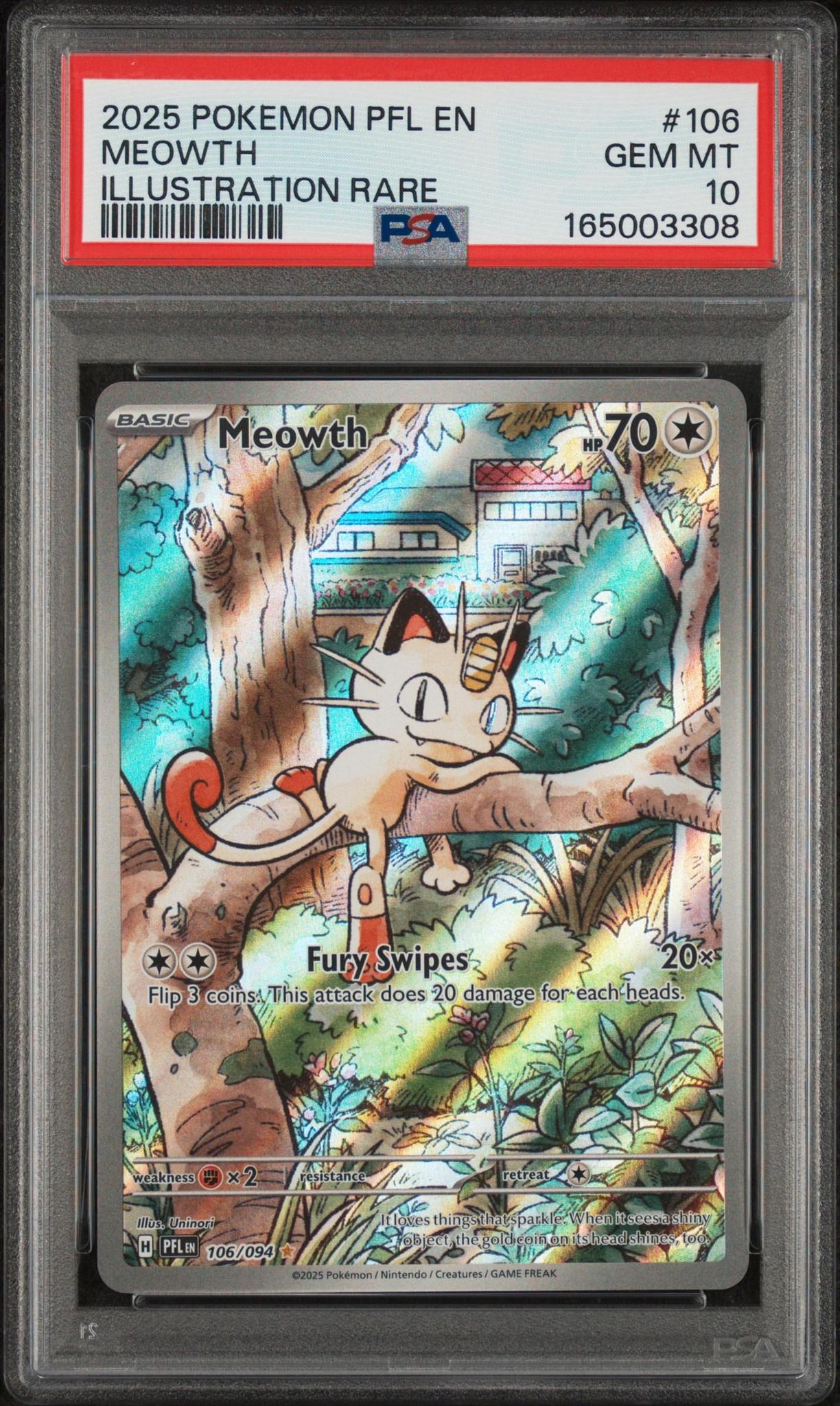 2025 POKEMON PFL EN-PHANTASMAL FLAMES 106 MEOWTH ILLUSTRATION RARE PSA 10