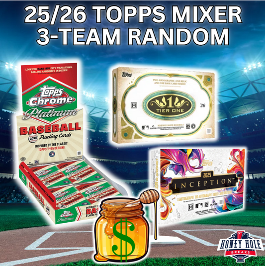 1x 2026 Topps Tier One Baseball Hobby, 1x 2025 Topps Inception Baseball Hobby, 1x 2025 Topps Chrome Platinum Baseball Hobby - 3 RANDOM TEAM Break #1833
