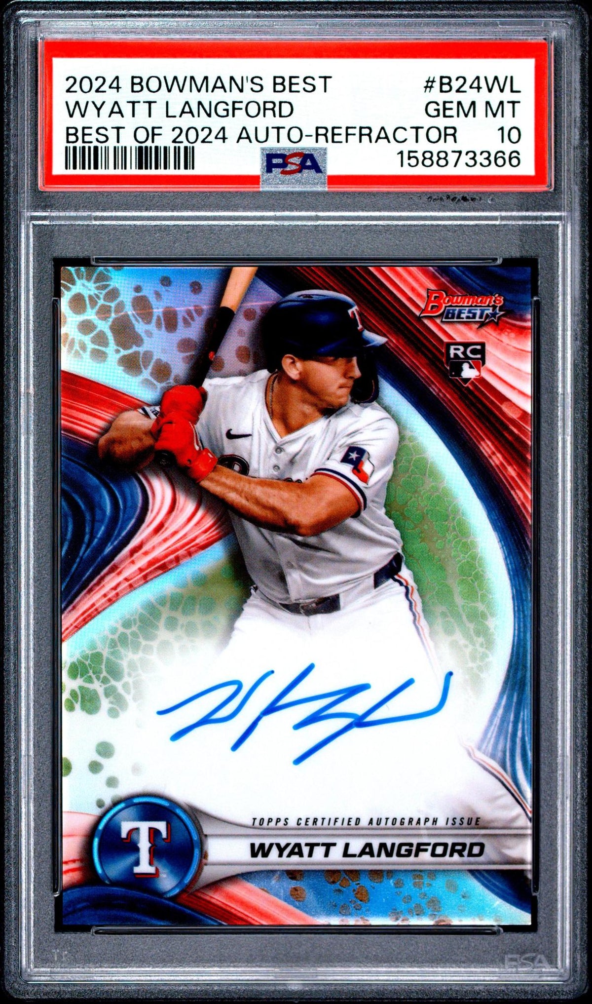 2024 BOWMAN'S BEST BEST OF 2024 AUTOGRAPHS B24WL WYATT LANGFORD REFRACTOR PSA 10