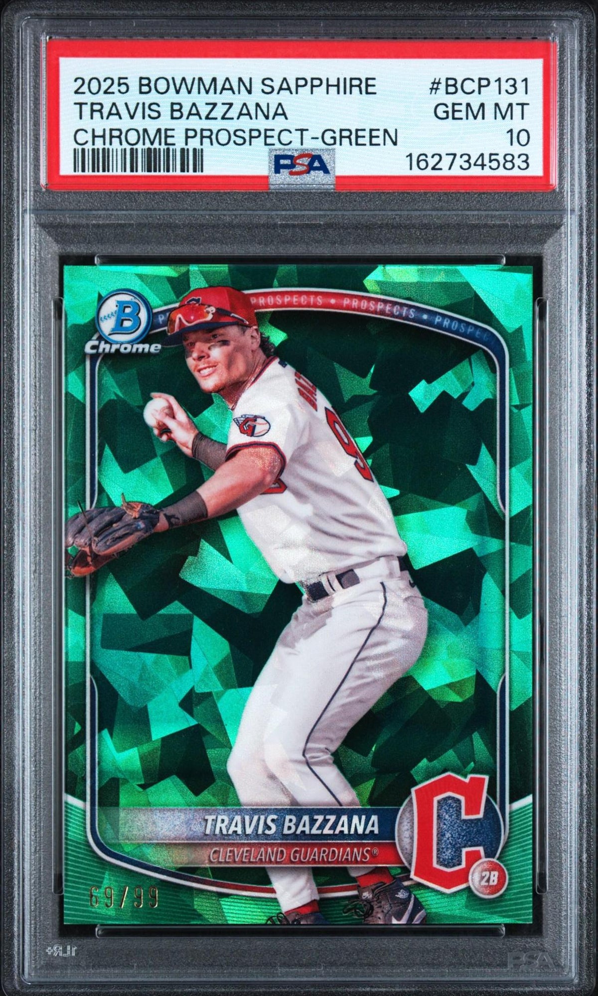 2025 BOWMAN SAPPHIRE EDITION CHROME PROSPECTS BCP131 TRAVIS BAZZANA GREEN PSA 10
