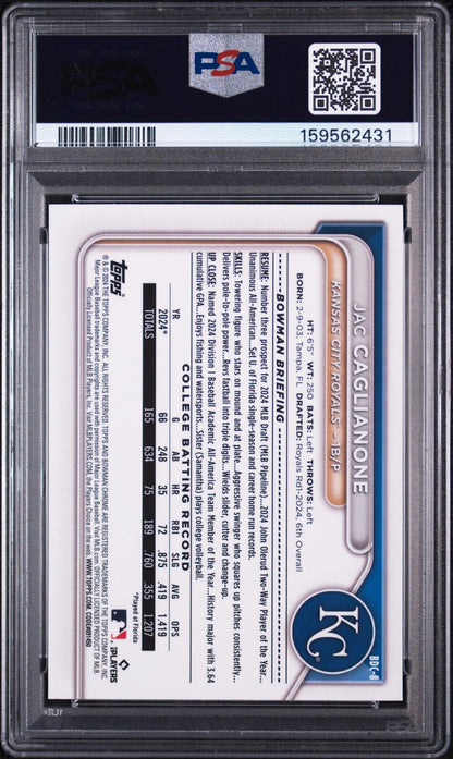 2024 BOWMAN DRAFT BDC8 JAC CAGLIANONE CHROME PSA 10