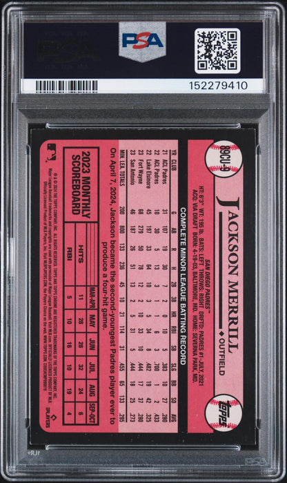 2024 Topps Chrome Update 1989 Topps Baseball #9 Jackson Merrill PSA Authentic
