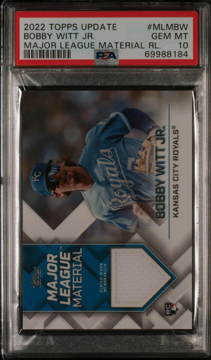 2022 TOPPS UPDATE MAJOR LEAGUE MATERIAL RELICS MLMBW BOBBY WITT JR. PSA 10