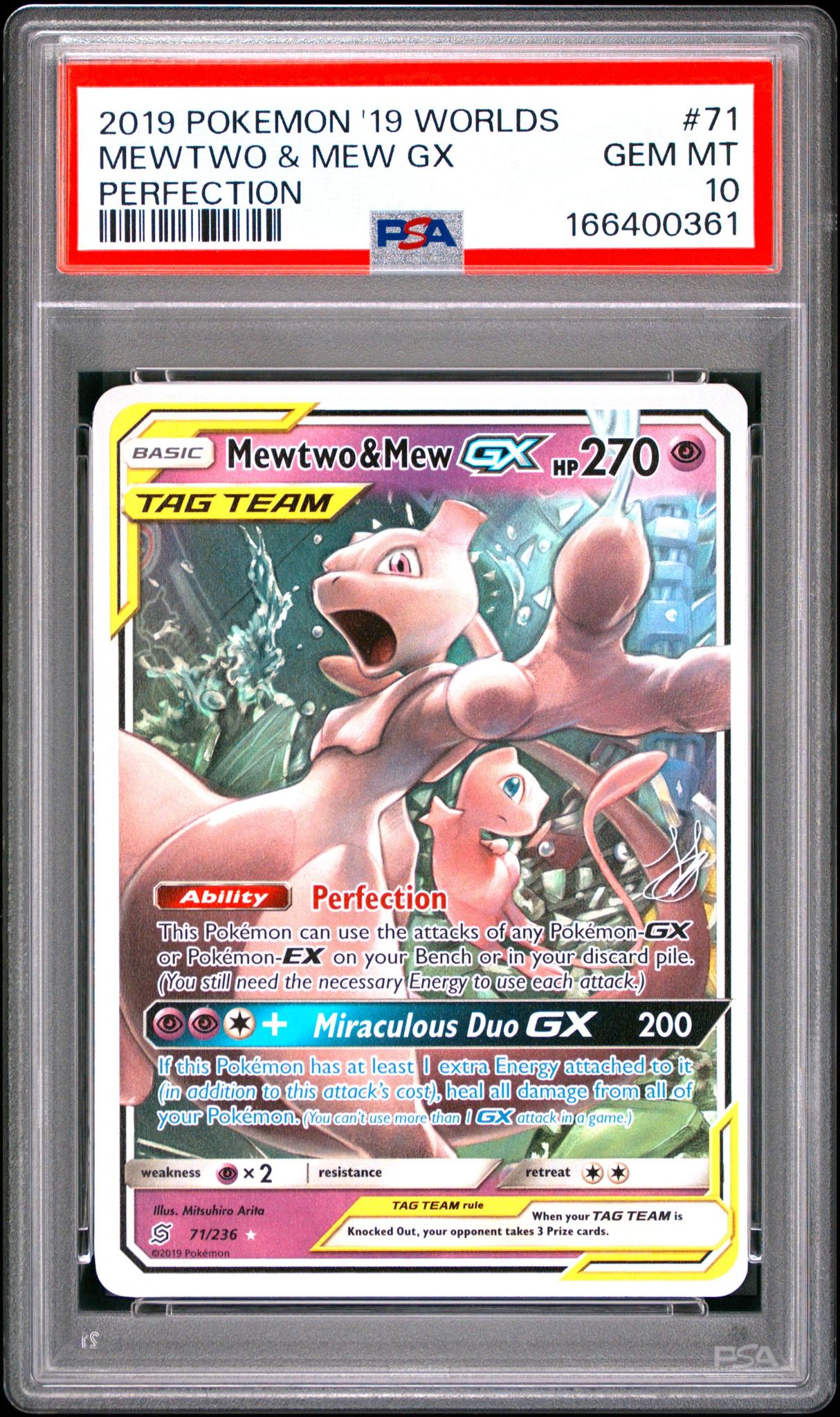 2019 Pokemon 2019 World Championships Deck: Perfection #71 Mewtwo & Mew Gx PSA 10