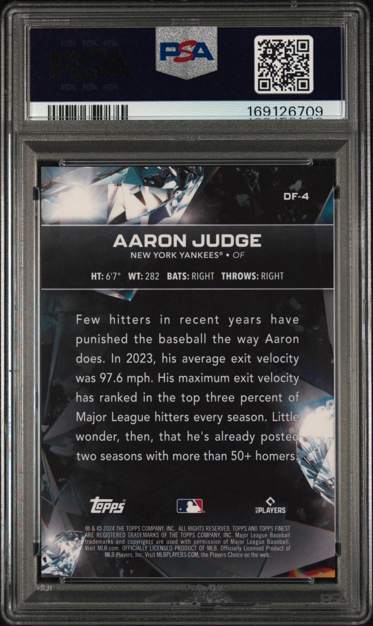 2024 TOPPS FINEST DIAMOND FINEST DF4 AARON JUDGE PSA 10