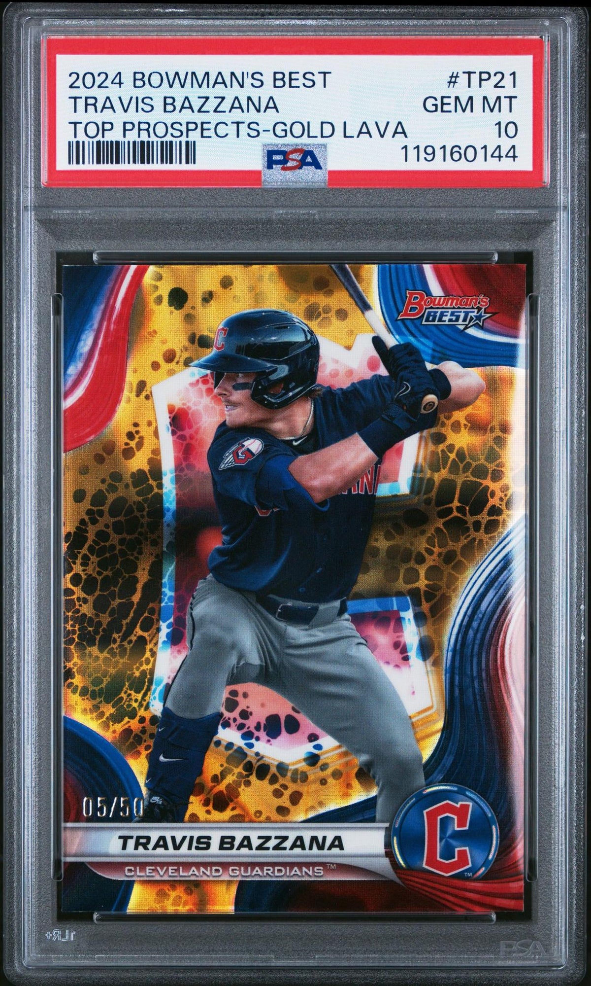 2024 BOWMAN'S BEST TOP PROSPECTS TP21 TRAVIS BAZZANA GOLD LAVA PSA 10