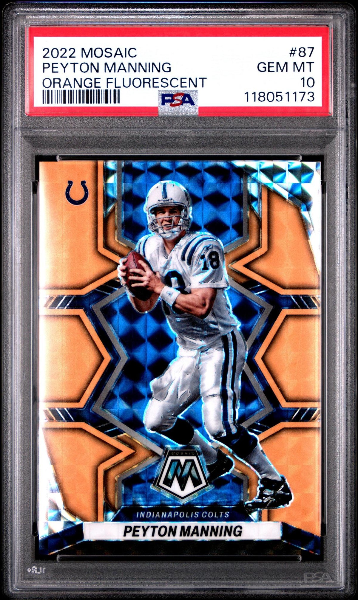 2022 Mosaic Peyton Manning #87 Orange Fluorescent /25 PSA 10