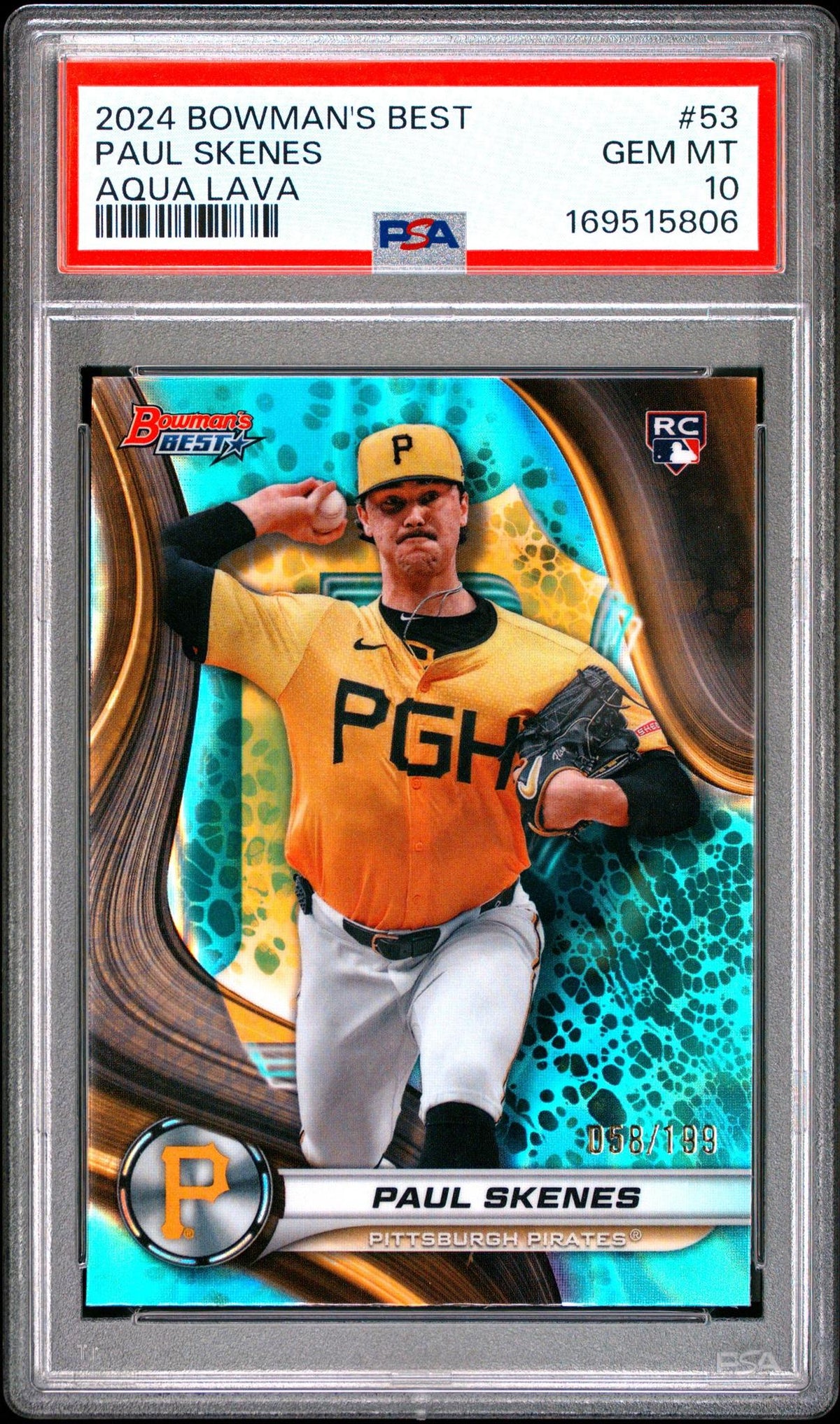 2024 BOWMAN'S BEST 53 PAUL SKENES AQUA LAVA PSA 10
