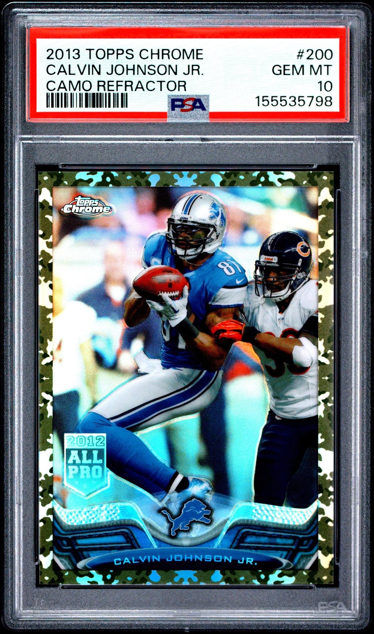 2013 TOPPS CHROME 200 CALVIN JOHNSON JR. CAMO REFRACTOR PSA 10