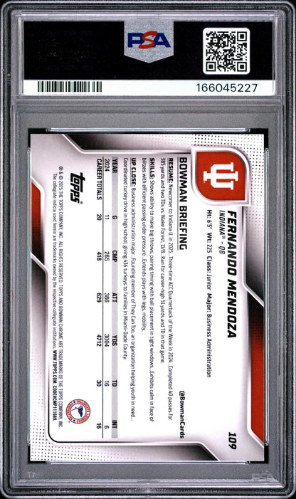 2025 BOWMAN UNIVERSITY CHROME 109 FERNANDO MENDOZA PINK LAVA PSA 10