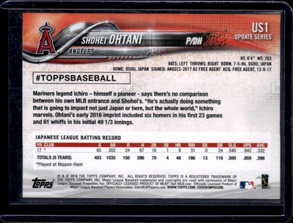 2018 Topps Update Shohei Ohtani US1 Warm Up Shirt Variation Rookie SP