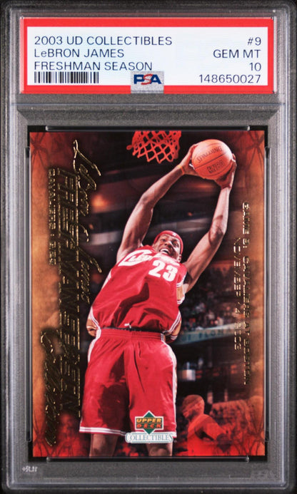 2003 UD COLLECTIBLES LeBRON JAMES FRESHMAN SEASON 9 LeBRON JAMES PSA 10
