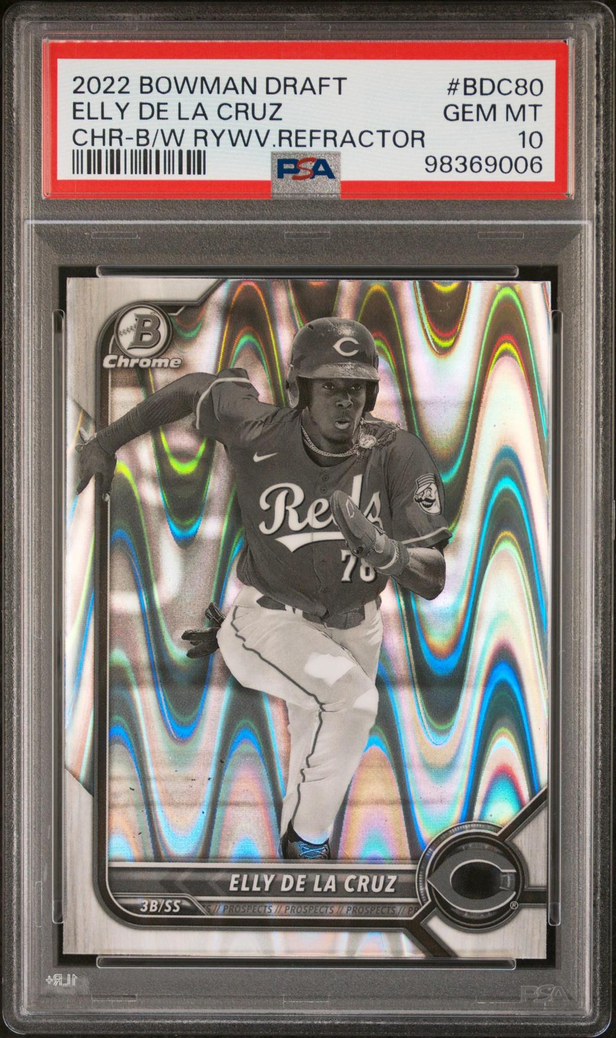 2022 Bowman Draft #BDC-80 Elly De La Cruz Chrome Black & White RayWave Refractor PSA 10