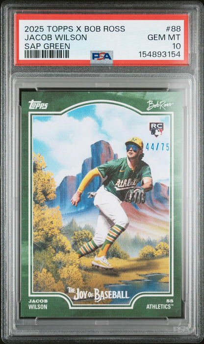 2025 TOPPS X BOB ROSS THE JOY OF BASEBALL 88 JACOB WILSON SAP GREEN PSA 10