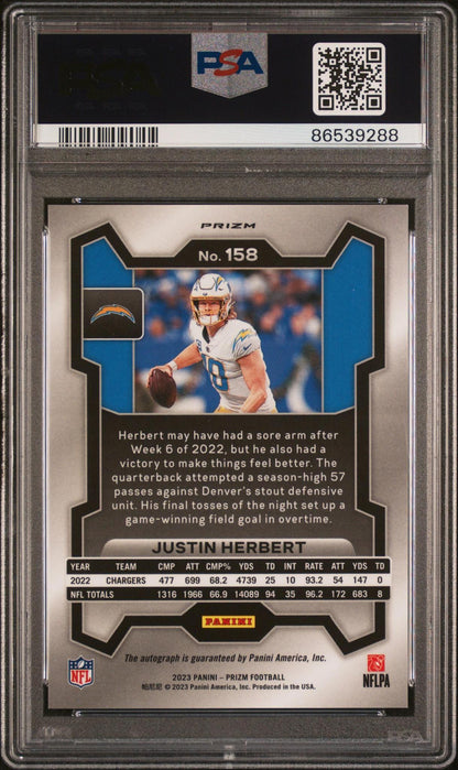 2023 PANINI PRIZM 158 JUSTIN HERBERT AUTOGRAPH PSA 10