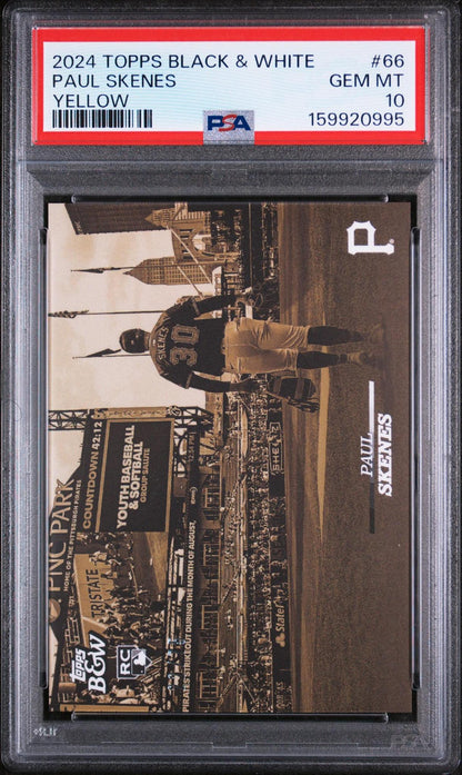 2024 TOPPS BLACK AND WHITE 66 PAUL SKENES YELLOW PSA 10