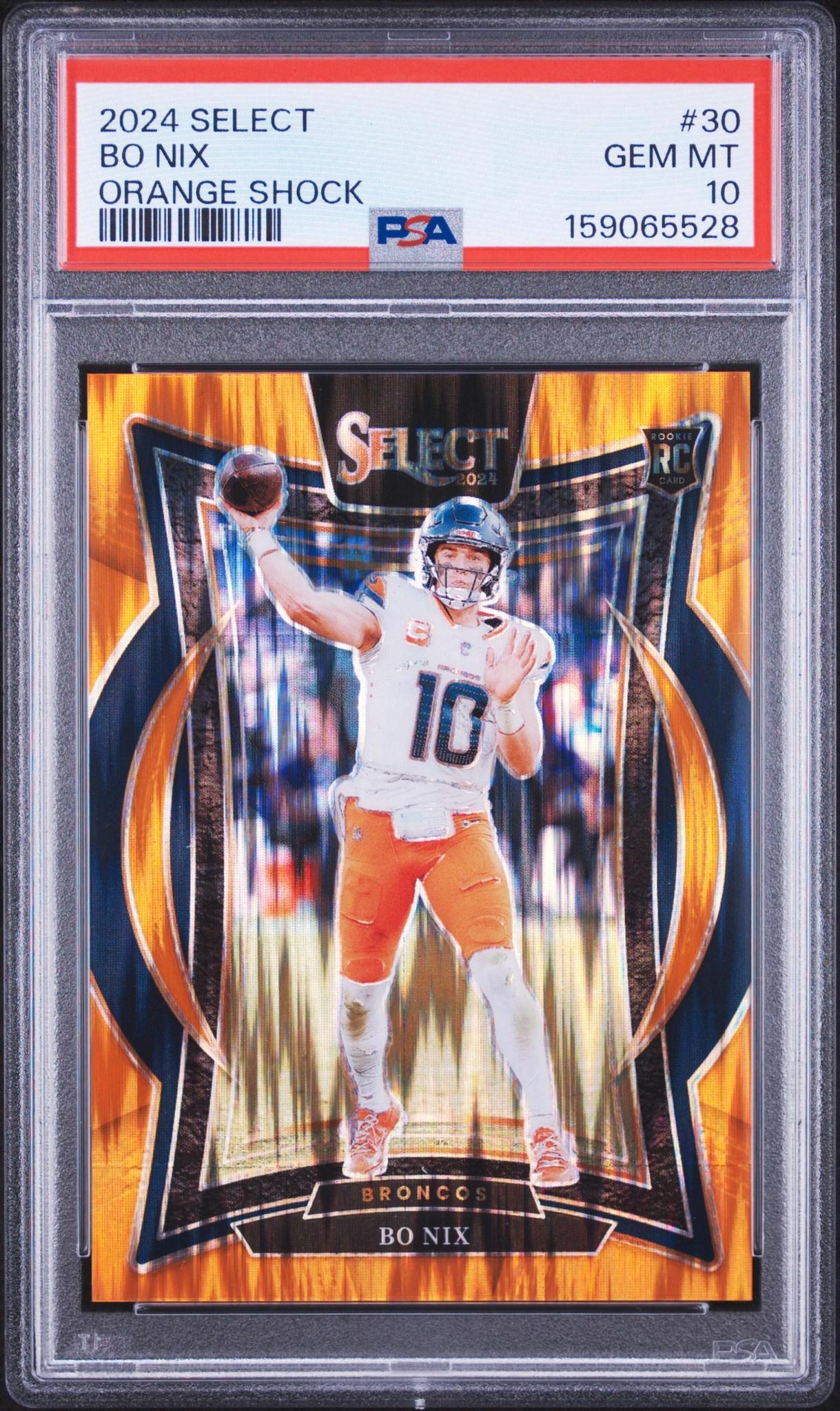 2024 Panini Select 30 Bo Nix Orange Shock PSA 10