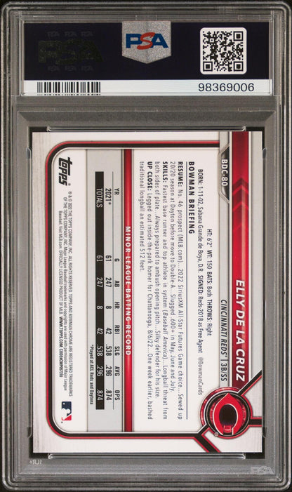 2022 Bowman Draft #BDC-80 Elly De La Cruz Chrome Black & White RayWave Refractor PSA 10
