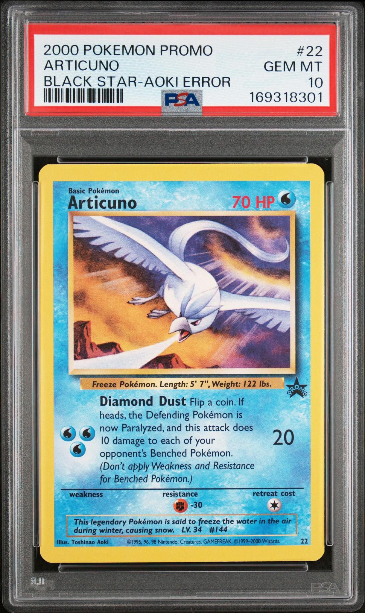 2000 Pokemon Promo Black Star 22 Articuno Toshinao Aoki Error PSA 10