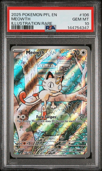 2025 POKEMON PFL EN-PHANTASMAL FLAMES 106 MEOWTH ILLUSTRATION RARE PSA 10