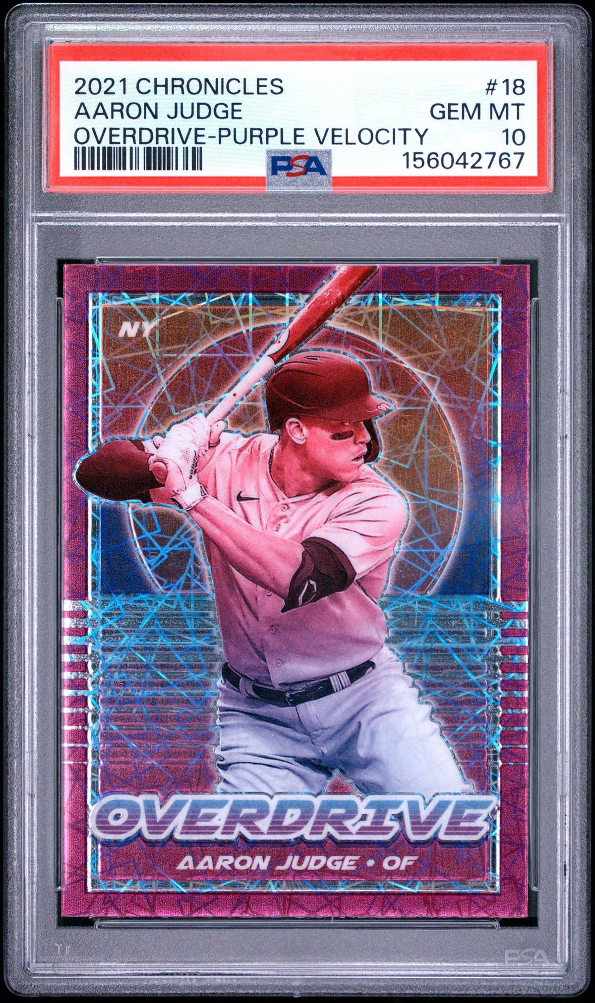 2021 PANINI CHRONICLES OVERDRIVE 18 AARON JUDGE PURPLE VELOCITY PSA 10