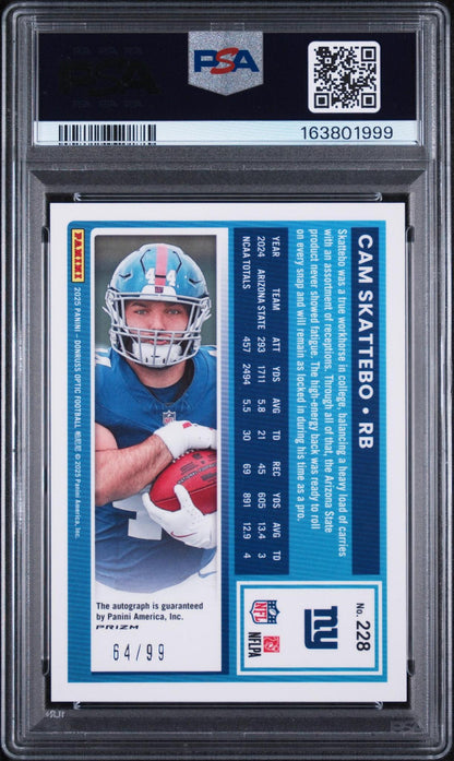 2025 PANINI DONRUSS OPTIC 228 CAM SKATTEBO AUTOGRAPH-RED PSA 10