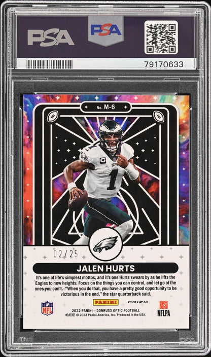 2022 Panini Donruss Optic Mythical M6 Jalen Hurts Black Pandora PSA 10