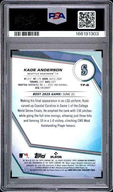 2025 BOWMAN'S BEST TOP PROSPECTS #TP-6 KADE ANDERSON TOP PROSPECTS-YELLOW LAZER