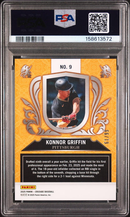 2025 PANINI CRUSADE CRUSADE INSERTS 9 KONNOR GRIFFIN PURPLE PSA 10