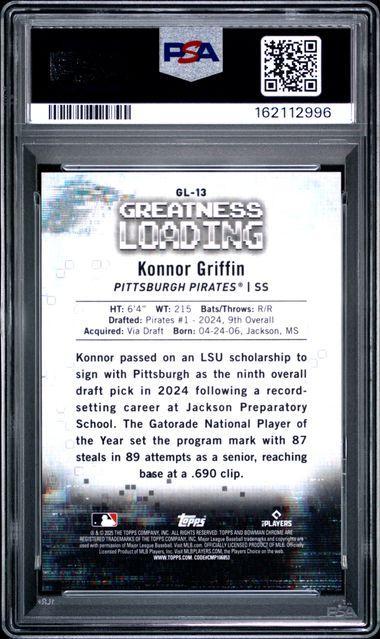 2025 BOWMAN GREATNESS LOADING GL13 KONNOR GRIFFIN AQUA REFRACTOR PSA 10