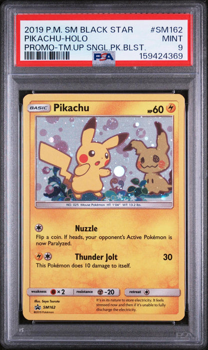 2019 POKEMON SM BLACK STAR PROMO #SM162 PIKACHU-HOLO TEAM UP SINGLE PACK BLISTERS PSA 9
