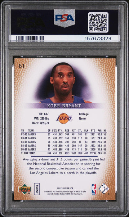 2007 SP AUTHENTIC 61 KOBE BRYANT PSA 10