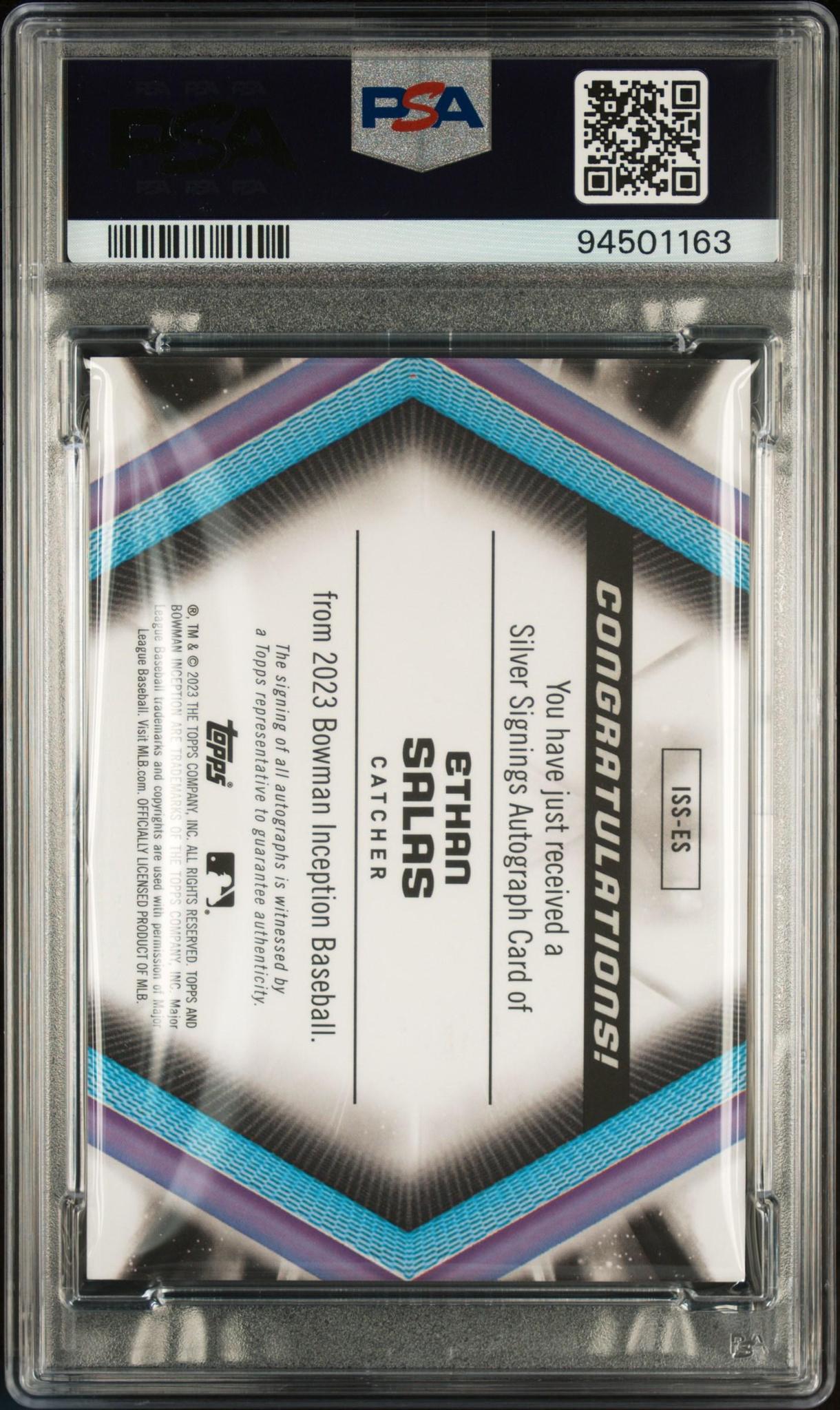 2023 Bowman Inception Silver Signings #ISSES Ethan Salas PSA 9