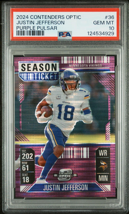 2024 PANINI CONTENDERS OPTIC 36 JUSTIN JEFFERSON PURPLE PULSAR