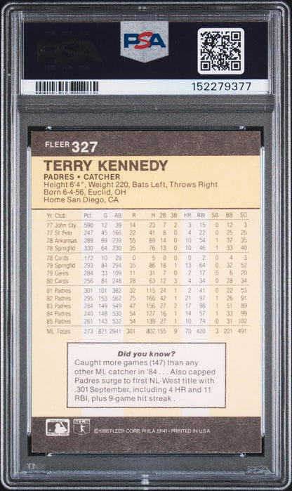 1986 Fleer #327 Terry Kennedy PSA Authentic