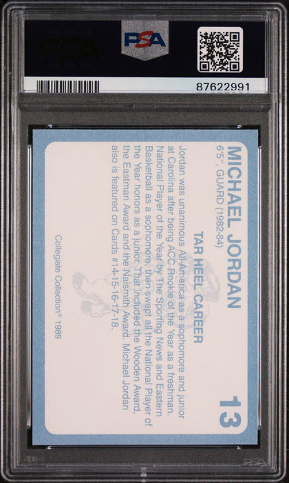 1989 COLLEGIATE COLLECTION NORTH CAROLINA 13 MICHAEL JORDAN GOLD PSA 10
