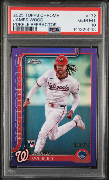 2025 Topps Chrome James Wood #132 Rookie Purple Refractor PSA 10