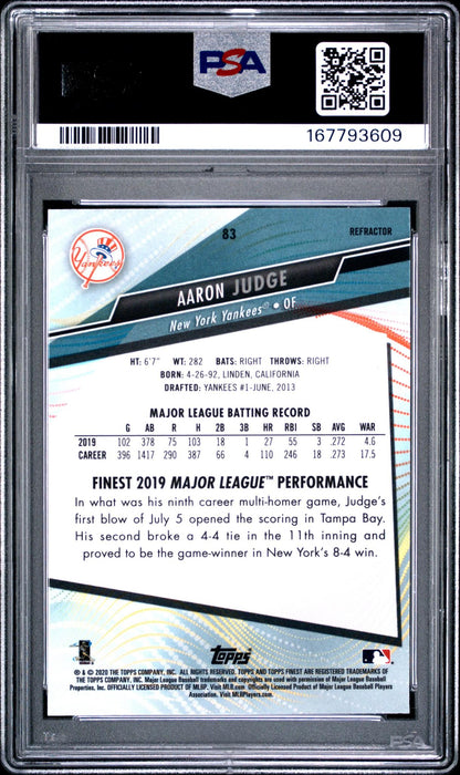 2020 FINEST 83 AARON JUDGE REFRACTOR PSA 10