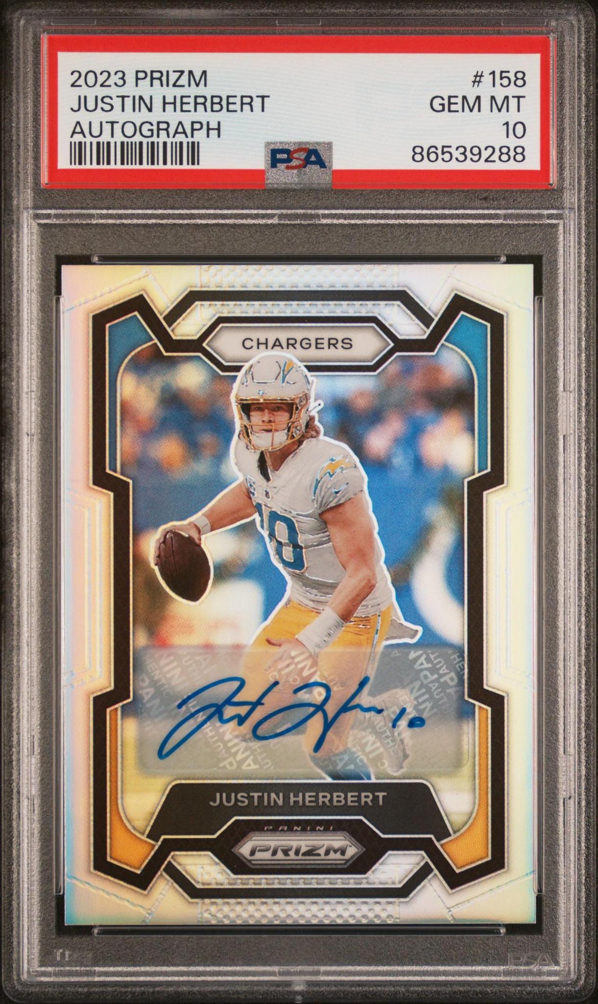 2023 PANINI PRIZM 158 JUSTIN HERBERT AUTOGRAPH PSA 10