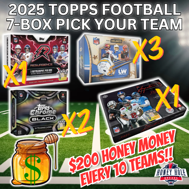 1x '25 Topps Signature Class Football Jumbo, 2x '25 Topps Chrome Black Football Hobby, 3x 2026 Under Wraps Autographed NFL Replica Helmets,  1x '25 Topps Resurgence Football Delight - Pick Your Team Break #2000