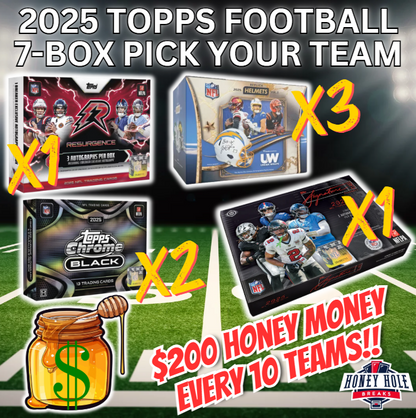 1x '25 Topps Signature Class Football Jumbo, 2x '25 Topps Chrome Black Football Hobby, 3x 2026 Under Wraps Autographed NFL Replica Helmets,  1x '25 Topps Resurgence Football Delight - Pick Your Team Break #2000