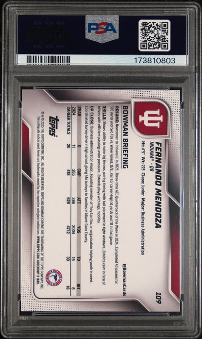 2025 BOWMAN UNIVERSITY CHROME 109 FERNANDO MENDOZA PINK LAVA PSA 10