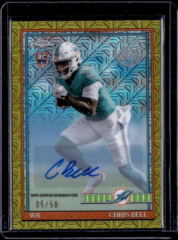 2026 Topps Flagship #91TRC-24 Chris Bell 1991 Topps Football Chrome Gold #/50 Auto