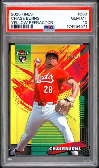 2026 TOPPS FINEST #263 CHASE BURNS YELLOW REFRACTOR PSA 10