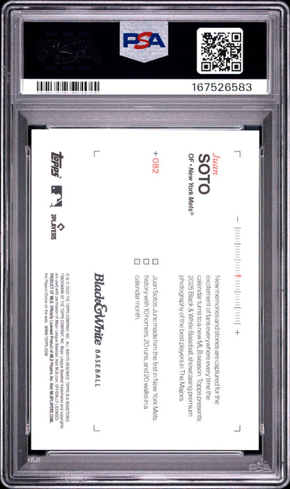 2025 TOPPS BLACK AND WHITE 82 JUAN SOTO PURPLE PSA 10