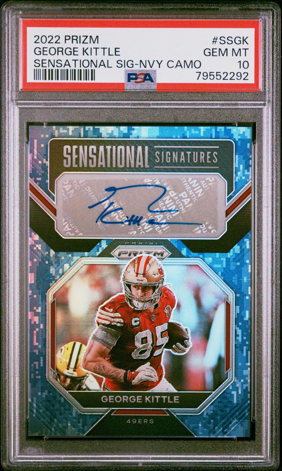 2022 PANINI PRIZM SENSATIONAL SIGNATURES SSGK GEORGE KITTLE NAVY CAMO PSA 10
