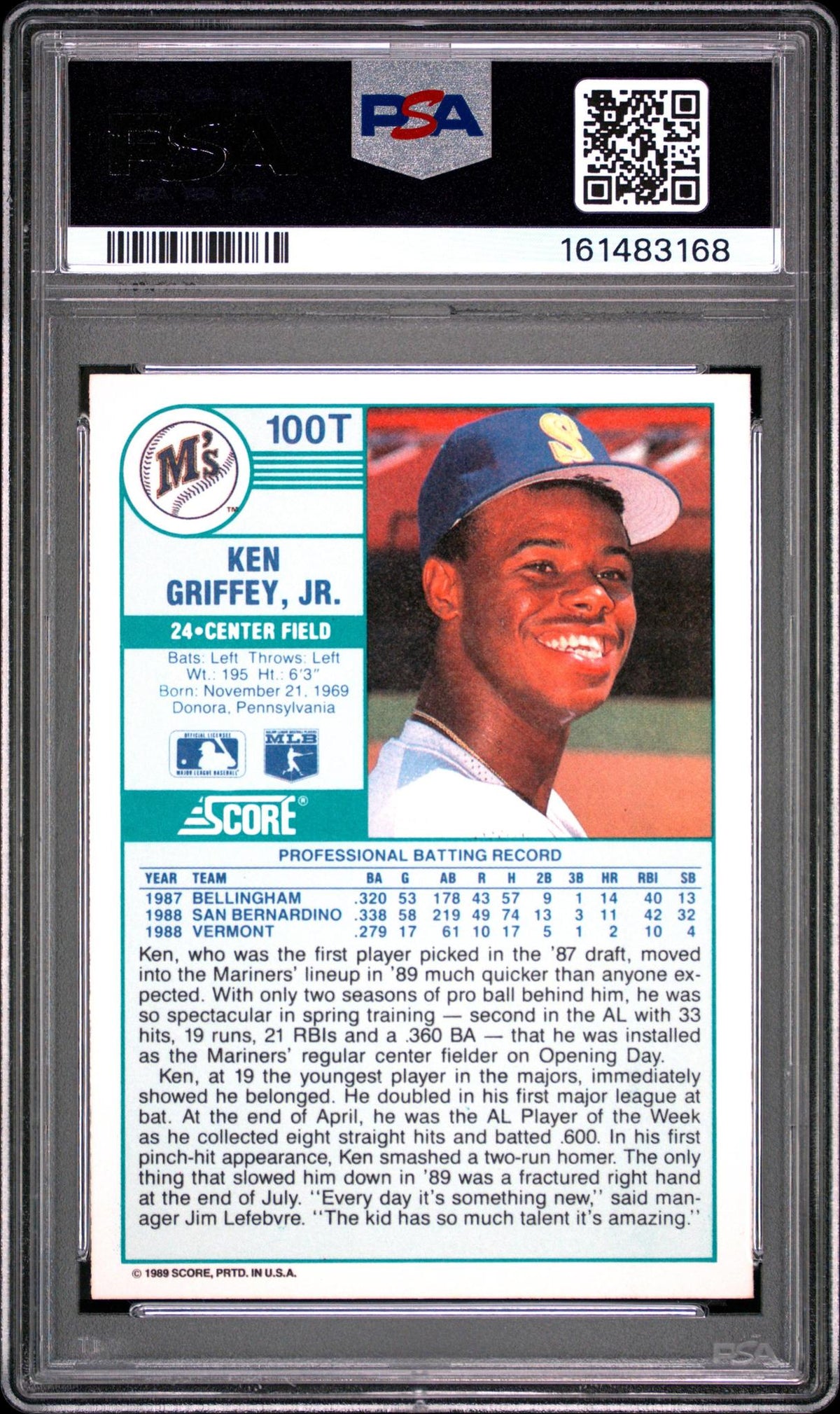 1989 SCORE TRADED 100T KEN GRIFFEY JR. PSA 10
