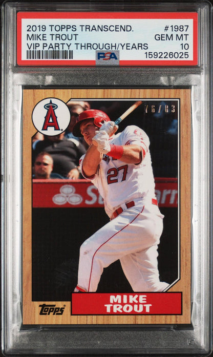 2019 TOPPS TRANSCENDENT VIP PARTY MIKE TROUT THROUGH THE YEARS 1987 MIKE TROUT PSA 10