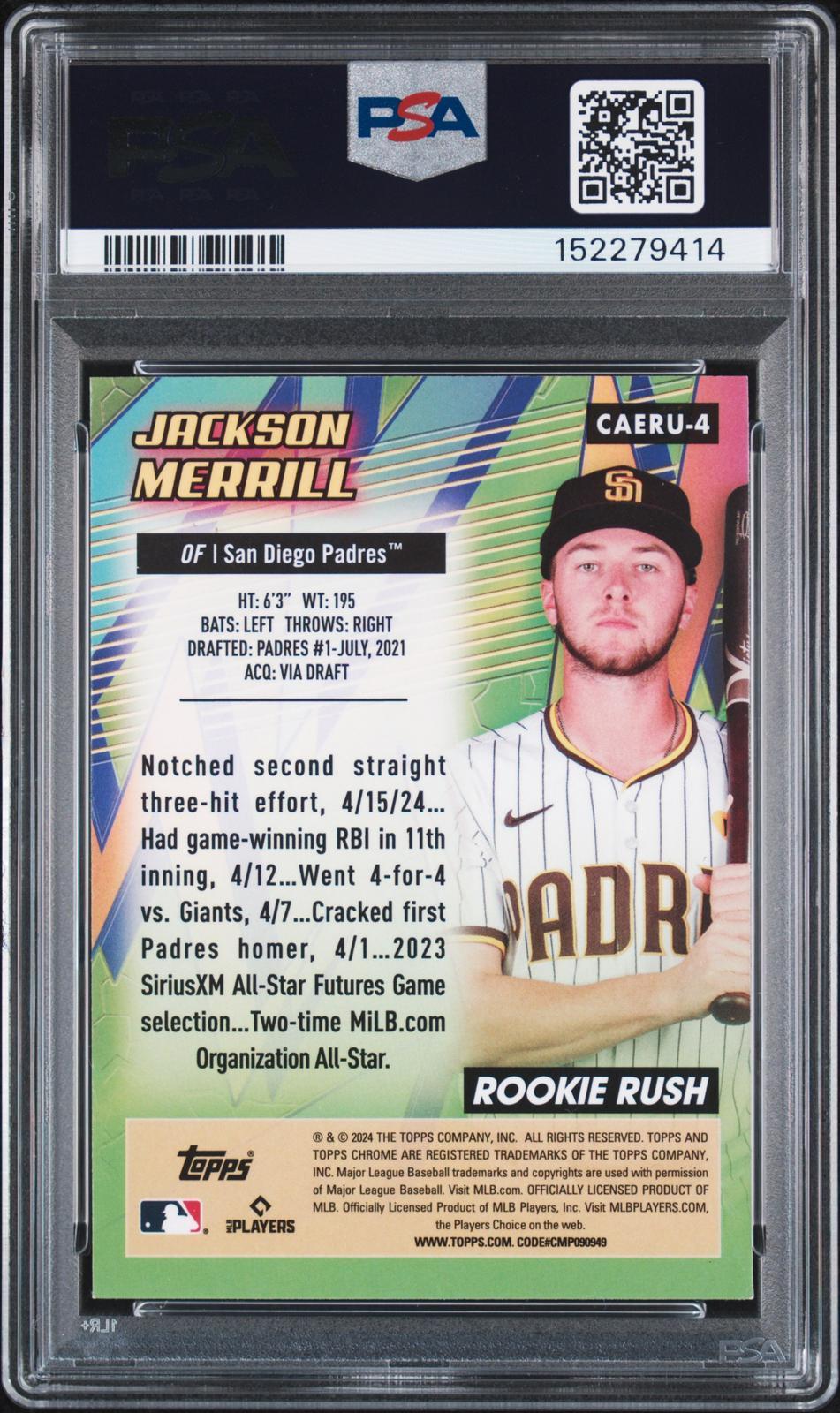 2024 Topps Chrome Update Chrome All-Etch Rookie Rush #4: Jackson Merrill PSA Authentic