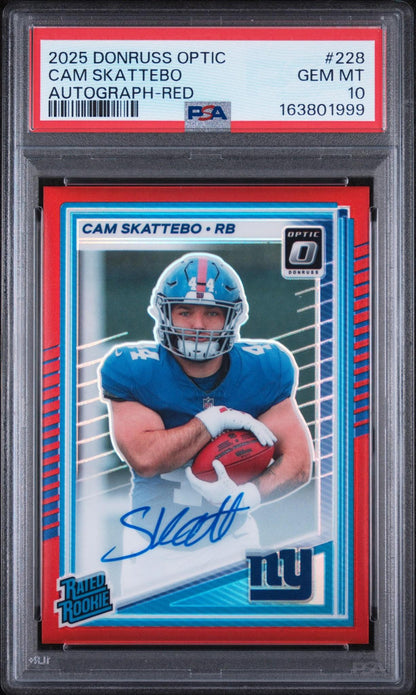 2025 PANINI DONRUSS OPTIC 228 CAM SKATTEBO AUTOGRAPH-RED PSA 10